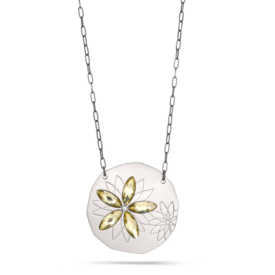 Silver-Tone Metal Lime Crystal Necklace