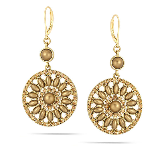 Gold-Tone Metal Gold Simulated Pearl And Crystal Drop Earrings