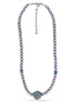 Rhodium -Tone Metal Grey Pearl And Blue Crystal Pave Ball Nec Klace