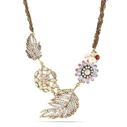 Gold-Copper-Tone Metal Rainbow Crystal Pearl Necklace