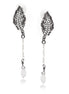 Hematite -Tone Metal White Crystal Drop Earrings