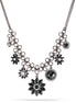 Hematite-Tone Metal Black Faceted Stone And White Crystal Drop Necklace