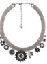 Hematite-Tone Metal Black And White Crystal Flower Necklace