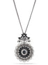 Hematite-Tone Metal Filigreeblack And White Crystal Flower Necklace
