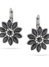 Hematite-Tone Metal Black And White Crystal Flower Earrings