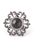 Hematite-Tone Metal Balck And White Filigree Adjustable To Fit All Sizes Ring