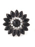 Hematite -Tone Metal Black And White Crystal Adjustable To Fit All Sizes Ring
