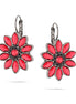 Hematite-Tone Metal Red Crystal Flower Earrings