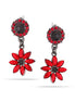 Hematite-Tone Metal Black And Red Crystal Flower Earrings