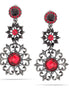Hematite-Tone Metal Black And Red Crystal Filigree Earrings