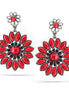 Hematite-Tone Metal Red And White Crystal Drop Stud Earrings