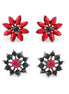 Hematite -Tone Metal Black And Red Crystal Set Of 2 Stud Earrings