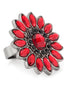 Hematite -Tone Metal Red And Black Crystal Adjustable To Fit All Sizes Ring