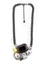 Black-Tone Metal Black Yellow And Hematite Faceted Stone Necklace