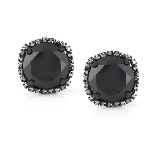 Black-Tone Metal Black And Hematite Faceted Stone Stud Earrings