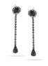 Black-Tone Metal Black And Smokey Tassel Stud Earrings