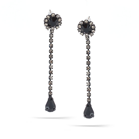 Black-Tone Metal Black And Smokey Tassel Stud Earrings