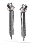 Black-Tone Metal Black  Hematite And White Faceted Stone Stud Tassel Earrings