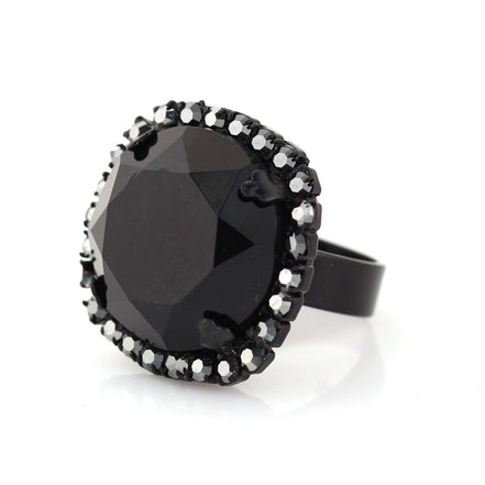 Black-Tone Metal Faceted Crystal Adjustable Rings