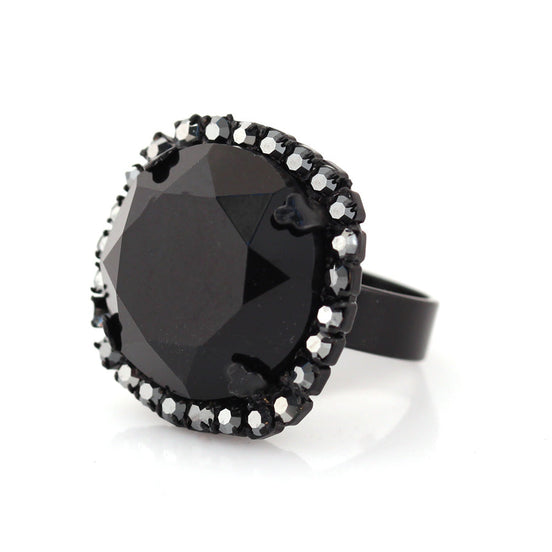 Black-Tone Metal Faceted Crystal Adjustable Rings