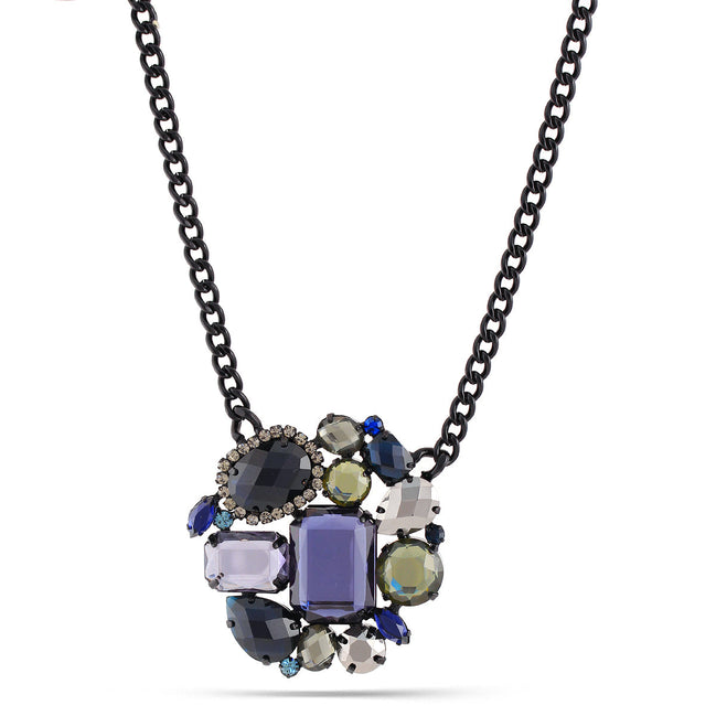 Black Metal Multi Color Crystal Necklace