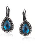 Black-Tone Metal Blue Crystal Teardrop Earrings
