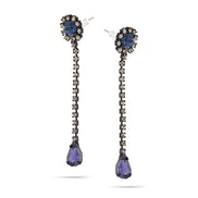 Black-Tone Metal Blue And White Crystal Dangle Earrings`