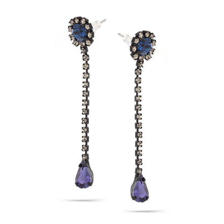 Black-Tone Metal Blue And White Crystal Dangle Earrings`