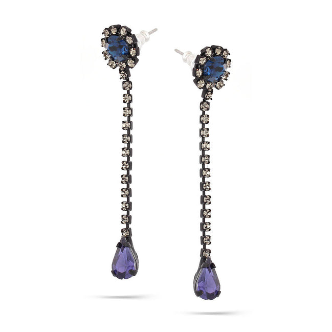 Black-Tone Metal Blue And White Crystal Dangle Earrings`