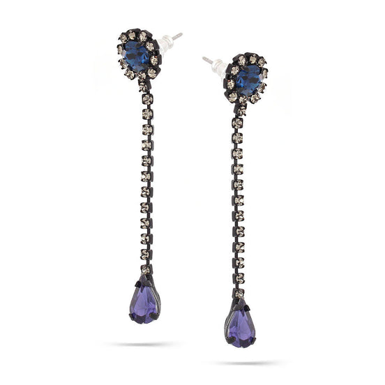 Black-Tone Metal Blue And White Crystal Dangle Earrings`