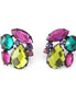 Black-Tone Metal Multi Color Faceted Stone Stud Earrings