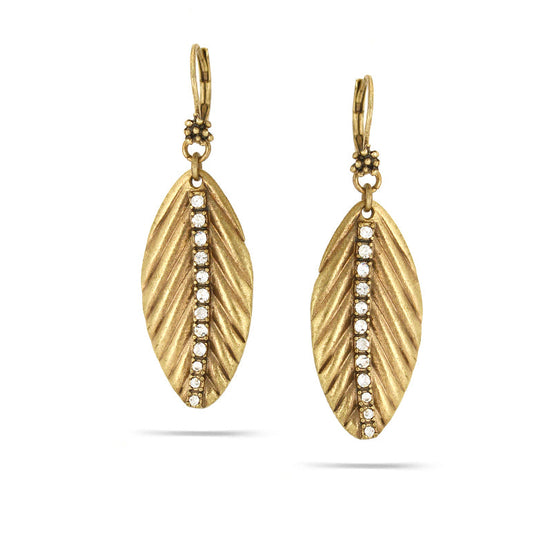 God-Tone Metal Leaf White Crystal Earrings
