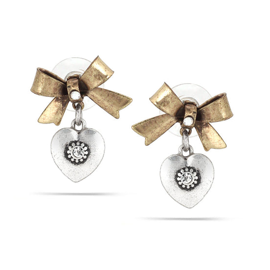 Gold And Silver-Tone Metal Heart Earrings