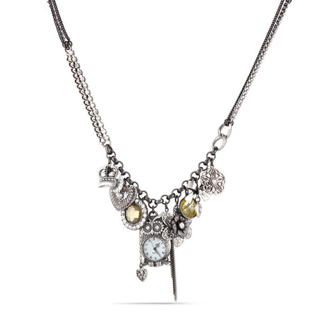 Hematite-Rhodium-Tone Metal Charmnecklace
