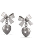 Hemtite-Tone Metal Heart And Bow Crystal Stud Earrings