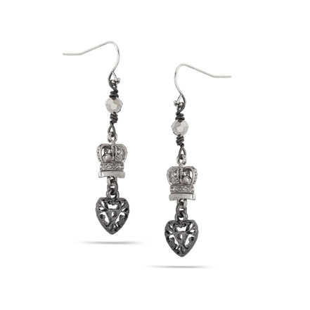 Rhodium -Hematite- Tone Metal Drop Earrings