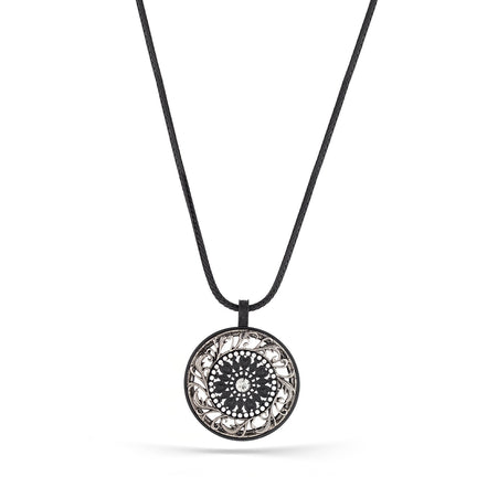 Black And White Metal Filigree Crystal Pendant Necklace