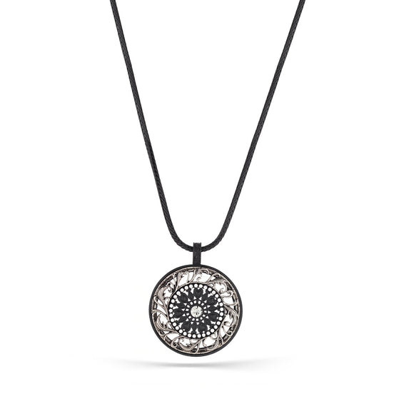 Black And White Metal Filigree Crystal Pendant Necklace
