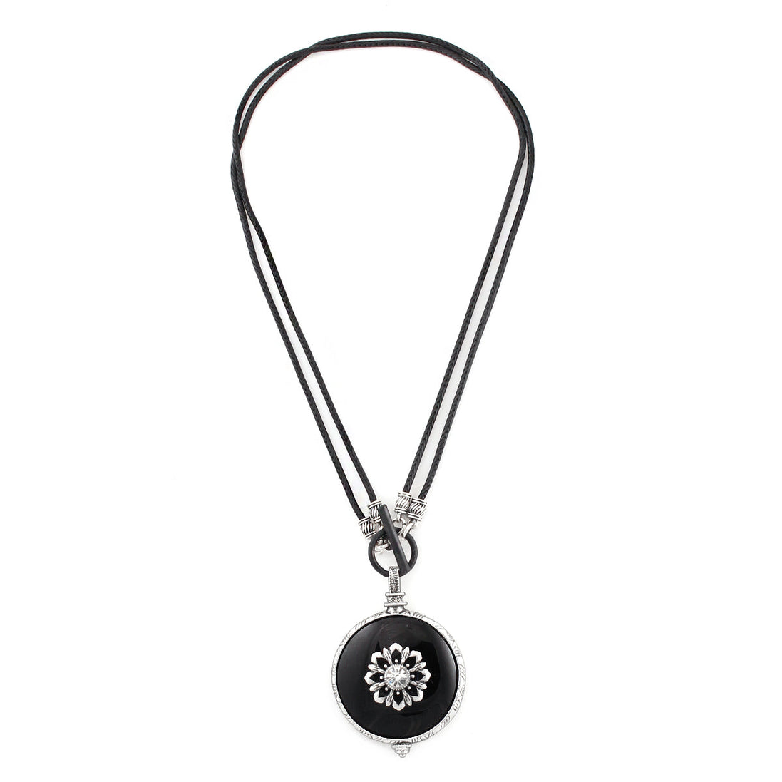 Silver-Tone Metal Black Pendant Rope Necklace