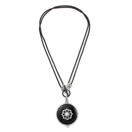 Silver-Tone Metal Black Pendant Rope Necklace