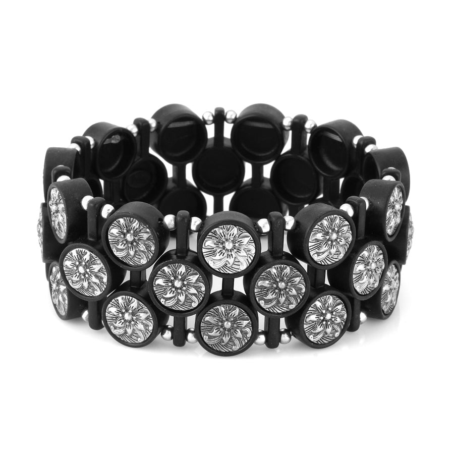 Blak-Silver-Tone Metal Stretch Bracelets