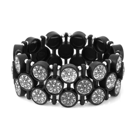 Blak-Silver-Tone Metal Stretch Bracelets