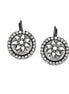Black-Silver-Tone Metal Flower Embosed Crystal French Clasp Earrings