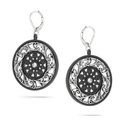 Black-Silver-Tone Metal Filigree Earrings