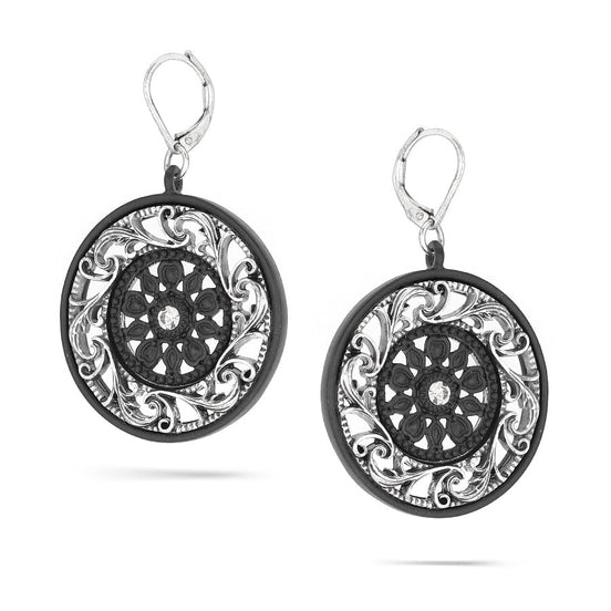Black-Silver-Tone Metal Filigree Earrings
