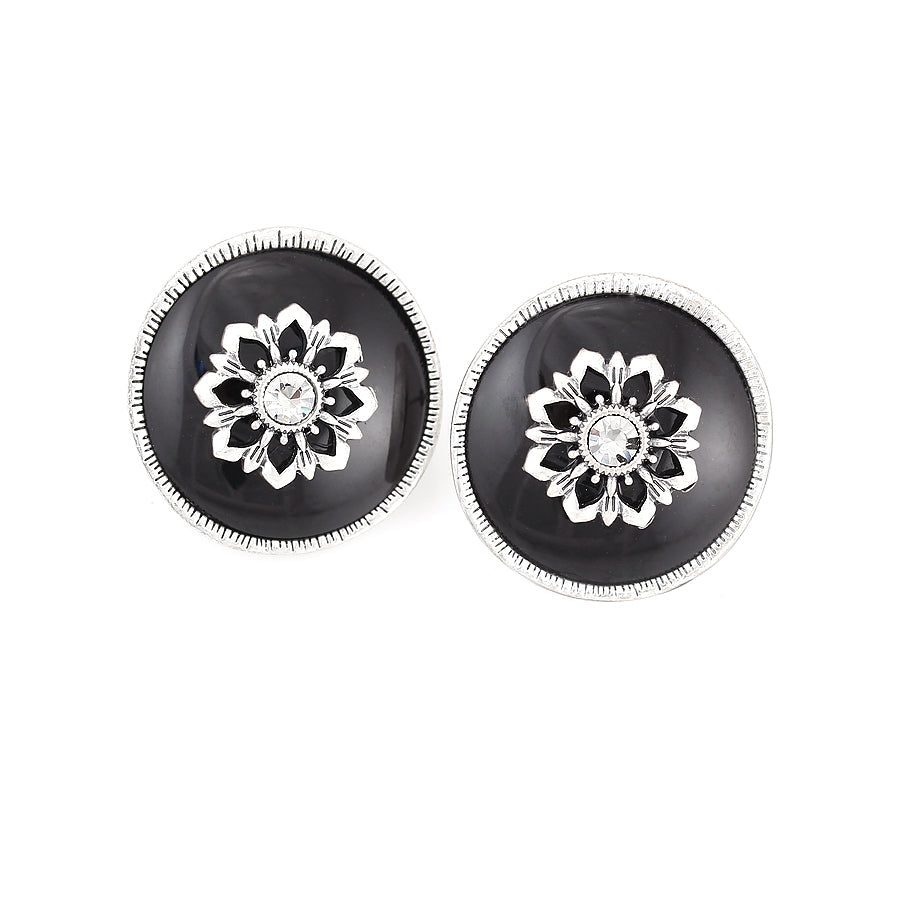Silver-Tone Metal Black And White Crtstal Earrings