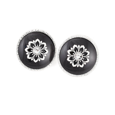 Silver-Tone Metal Black And White Crtstal Earrings