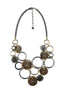 Gold-Silver-Hematite-Tone Metal White Crystal Necklace
