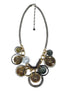 Gold-Silver-Hematite-Tone Metal White Crystal Necklace