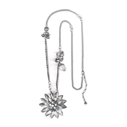 Rhodium-Tone Metal White Crystal Mix Charm Necklace